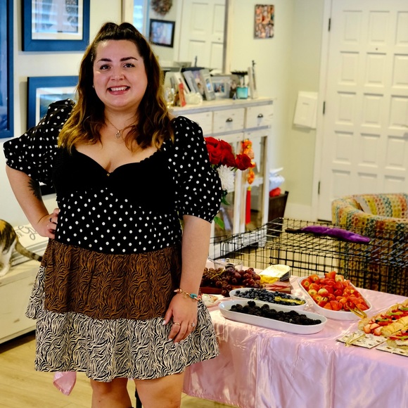 ASOS mixed print babydoll minidress cheetah polka dots size 18w worn one time - Picture 5 of 5